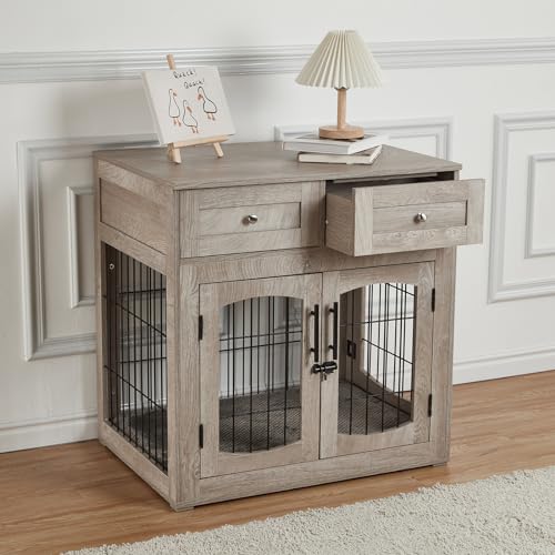 Wooden Dog Crate with 2 Drawers and Cushion V89250