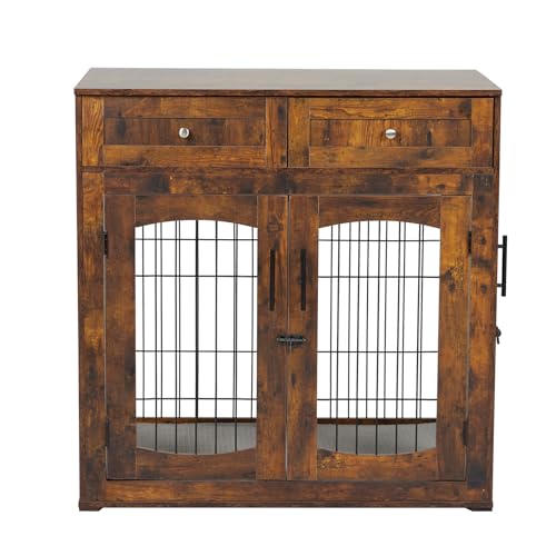 Wooden Dog Crate with 2 Drawers and Cushion V89250