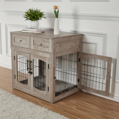 Wooden Dog Crate with 2 Drawers and Cushion V89250