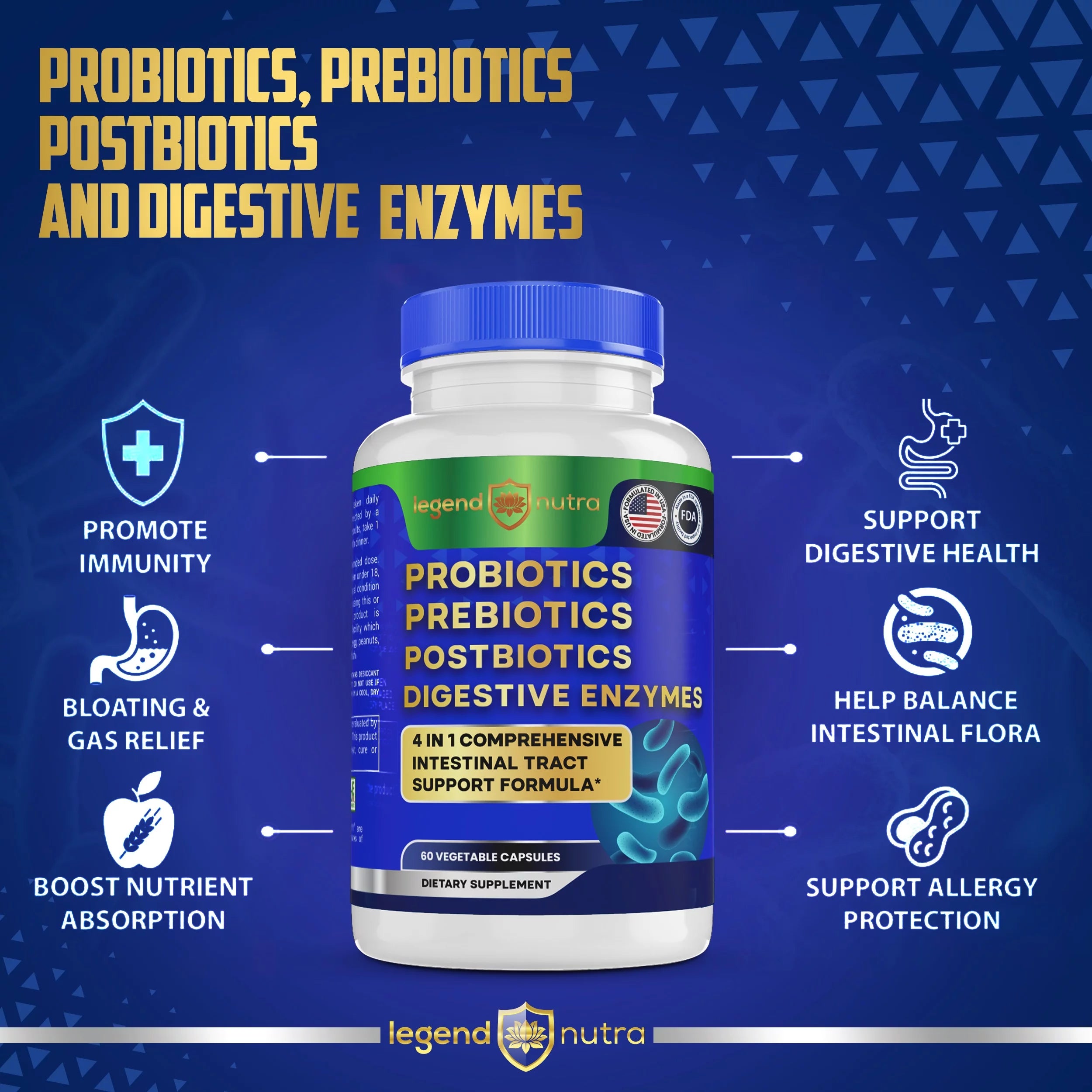 120 Ct Probiotics Prebiotics Postbiotics Digestive Enzymes D14767