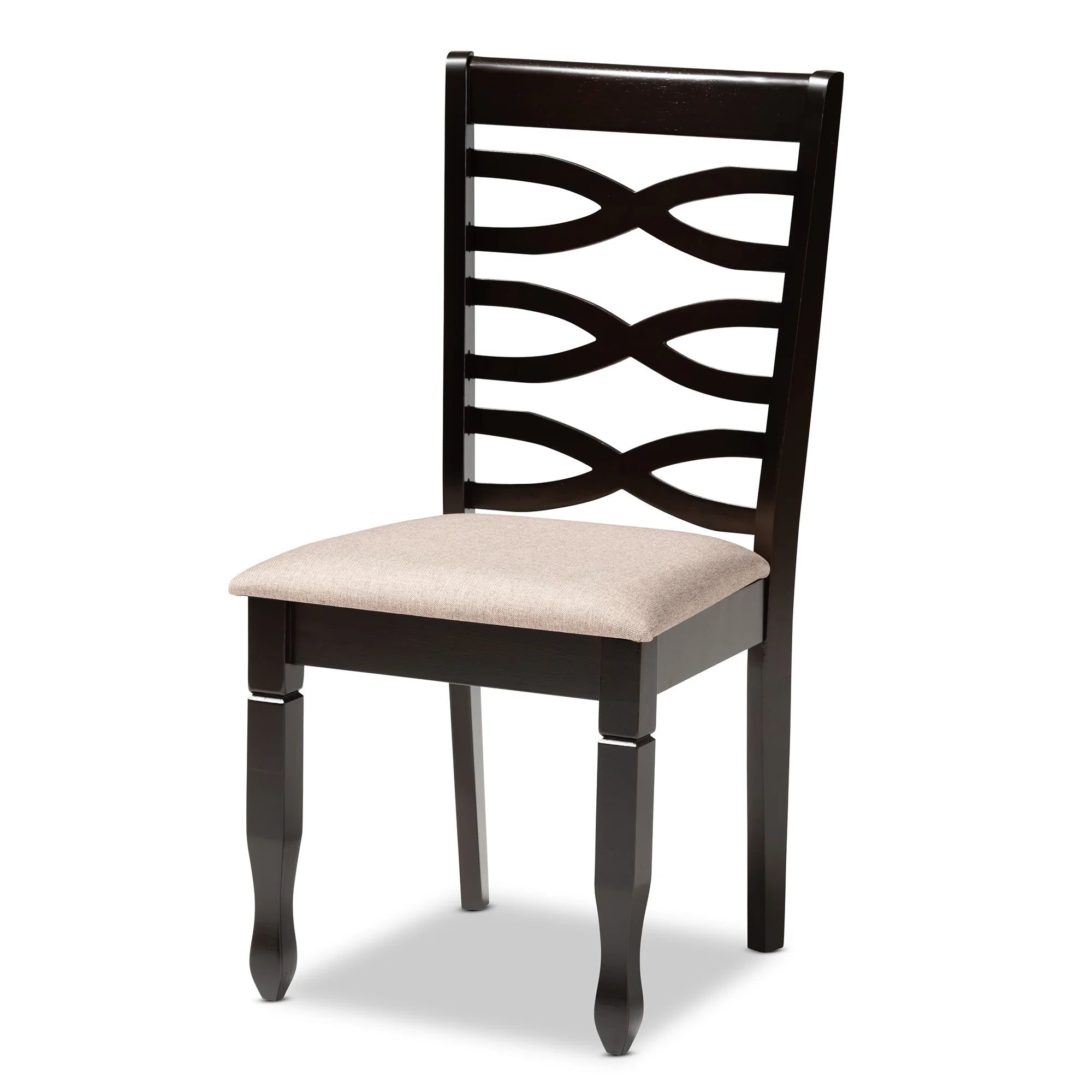 Sand Fabric Upholstered Dark Brown Wood 2-Piece Dining Chair Set P601540