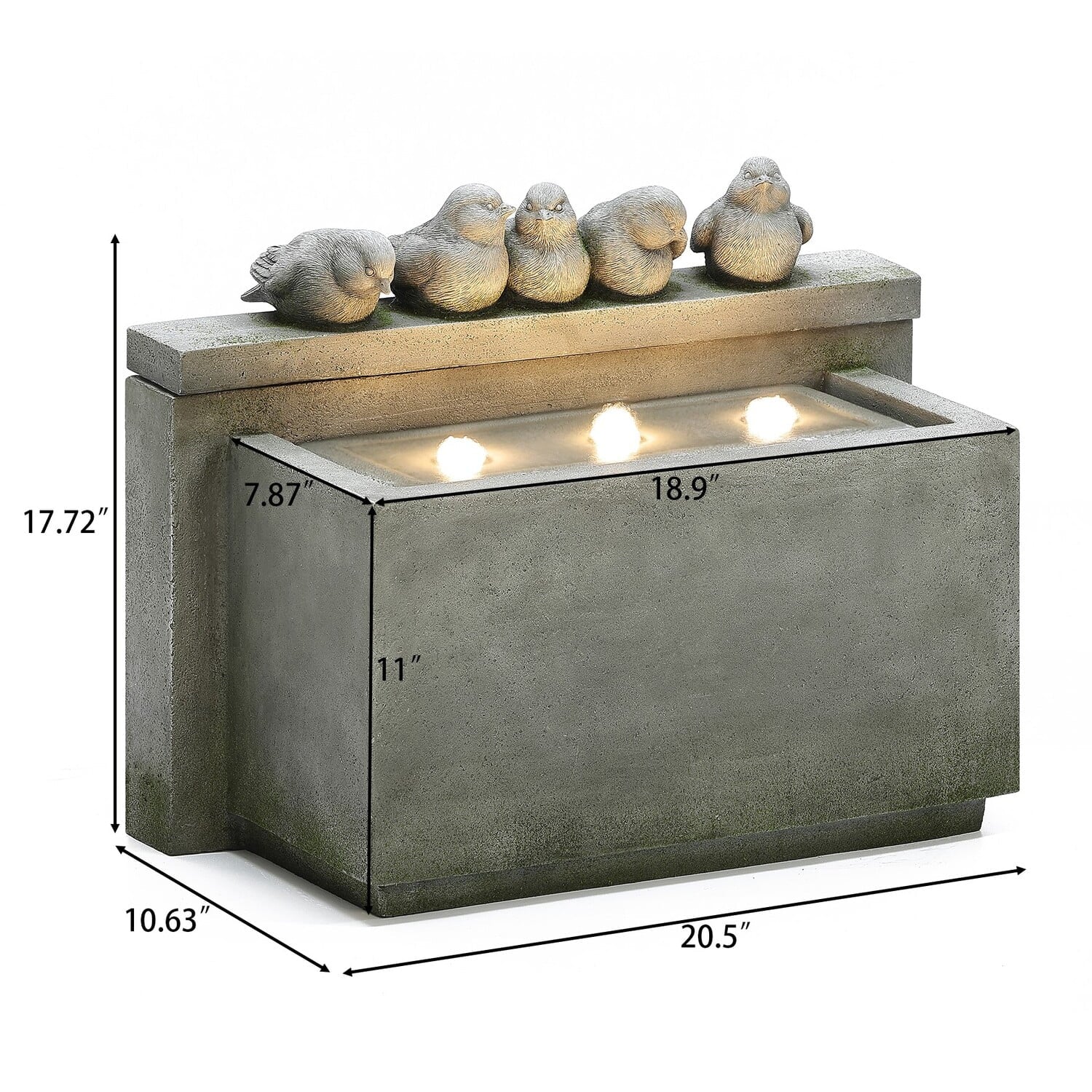 Gray Rectangular Resin Outdoor Bubbler Fountain with Lights S14811