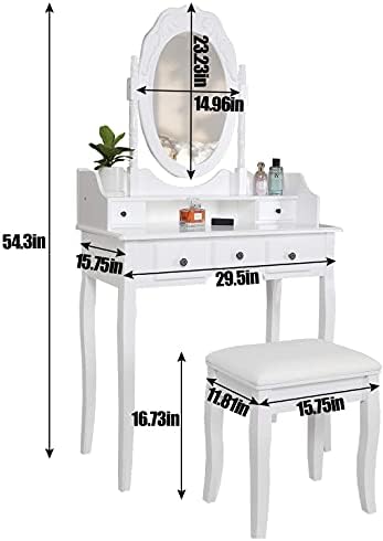 White Vanity Mirror Table Set with Stool H7364
