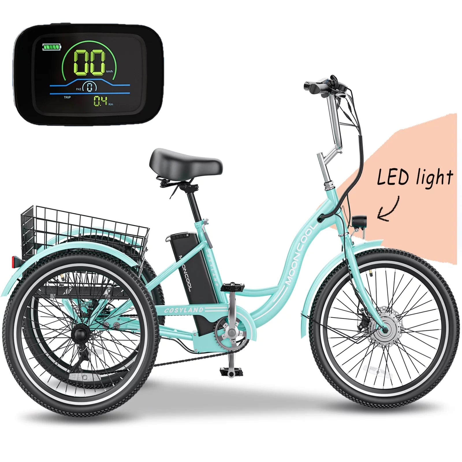 3 Wheel Electric Tricycle with Removable Lithium Battery B2604