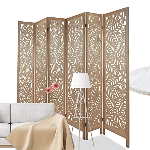 Light Brown 6 Panel Folding Wood Room Divider S6668