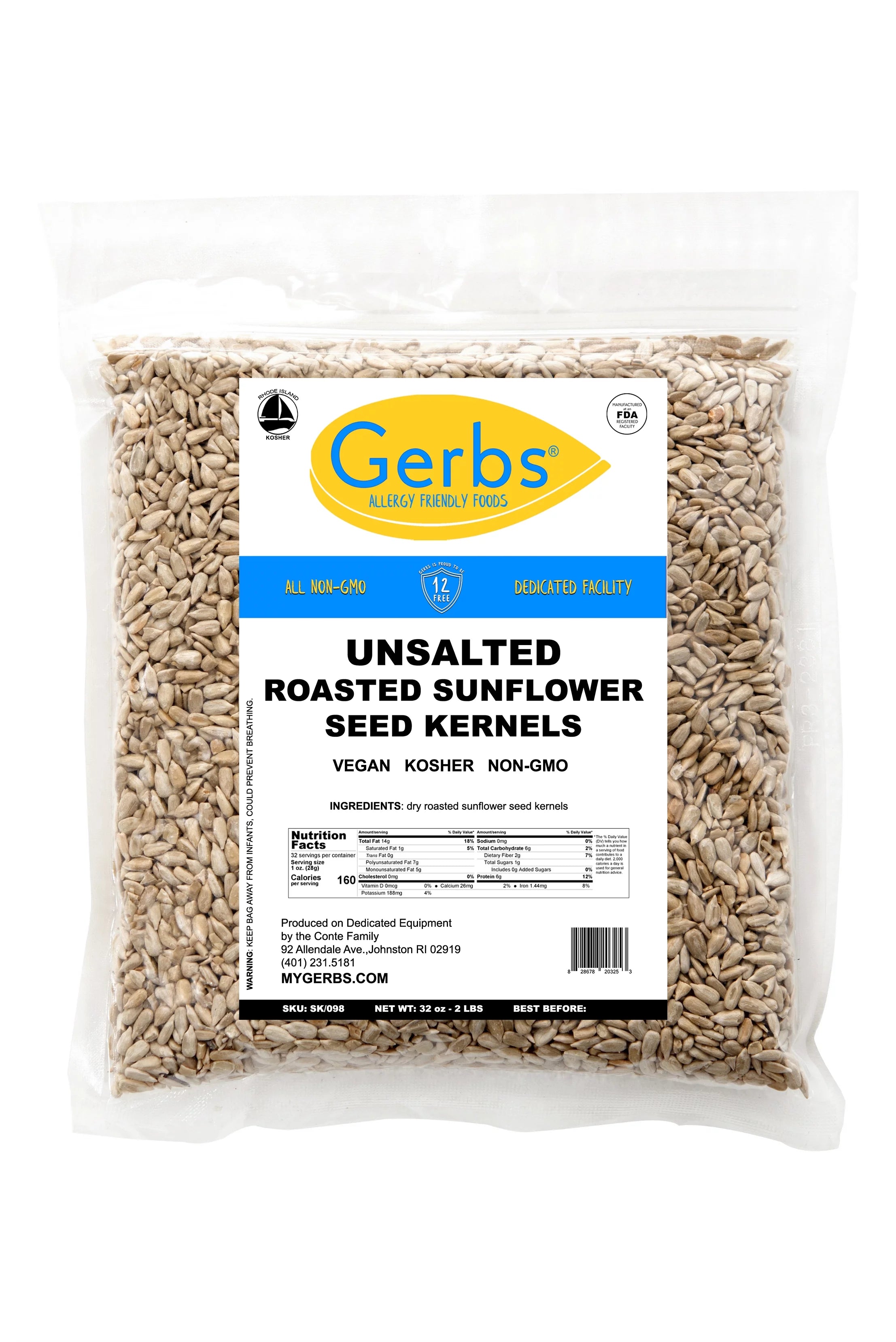 Unsalted Roasted Sunflower Seed Kernels 2 LBS J129