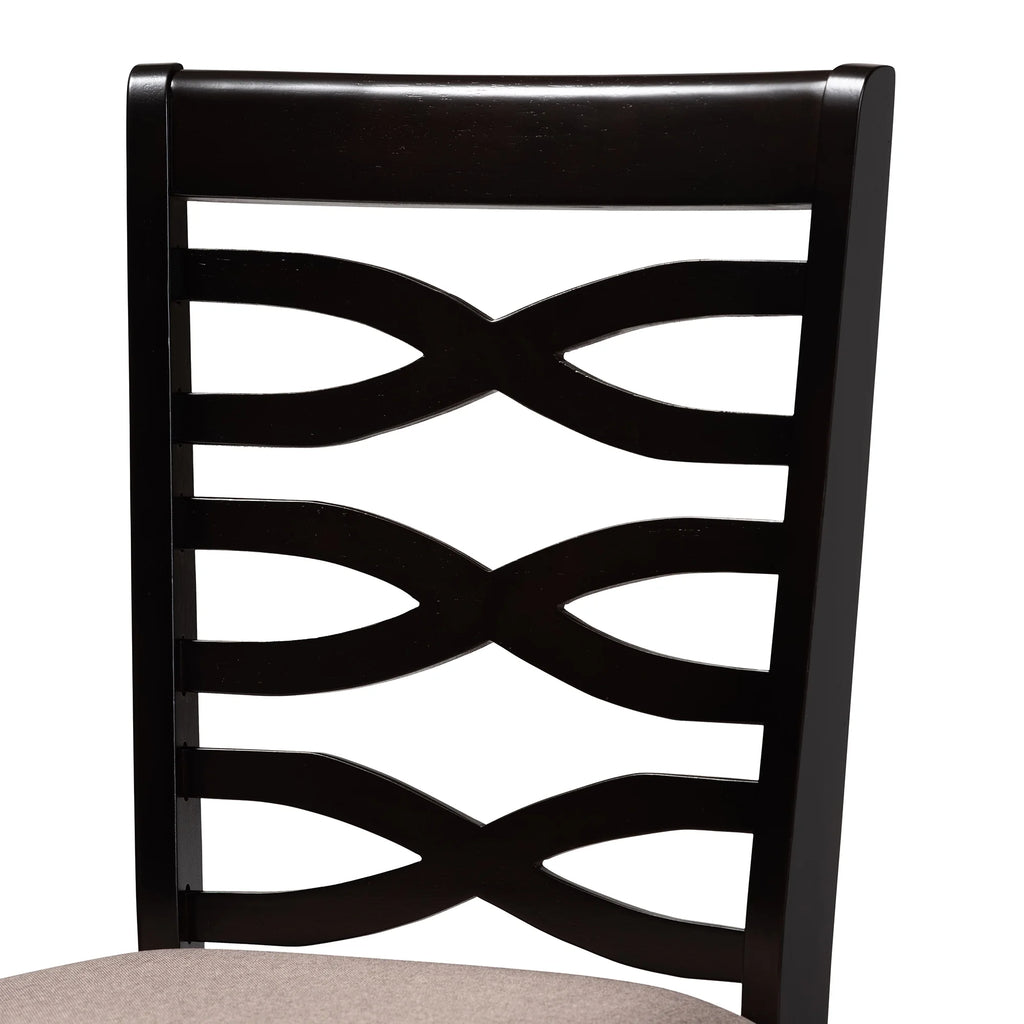 Sand Fabric Upholstered Dark Brown Wood 2-Piece Dining Chair Set P601540