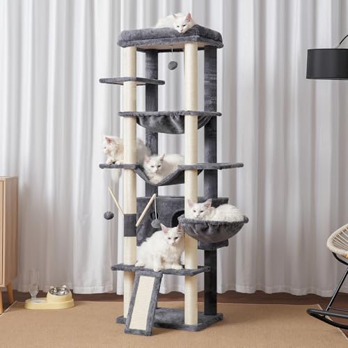 68.1-inch Tall Cat Tree with Sisal-Covered Scratching Posts, Smoky Gray T5598