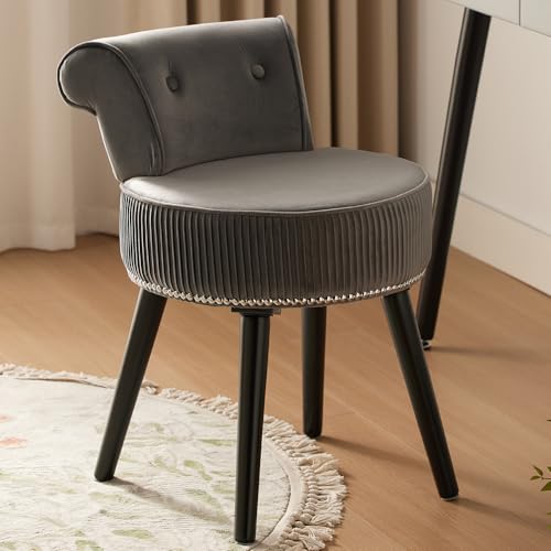 Grey Velvet Vanity Stool Chair with Back O119042