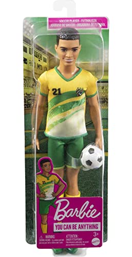 Ken Fashion Doll with Short Cropped Hair, Uniform, Tall Socks, Cleats & Ball D14055