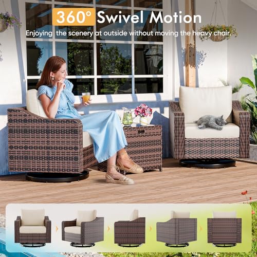 6 Piece Heavy Duty Wicker Patio Furniture Set with Fire Pit Table and Swivel Chair, Grey N579554