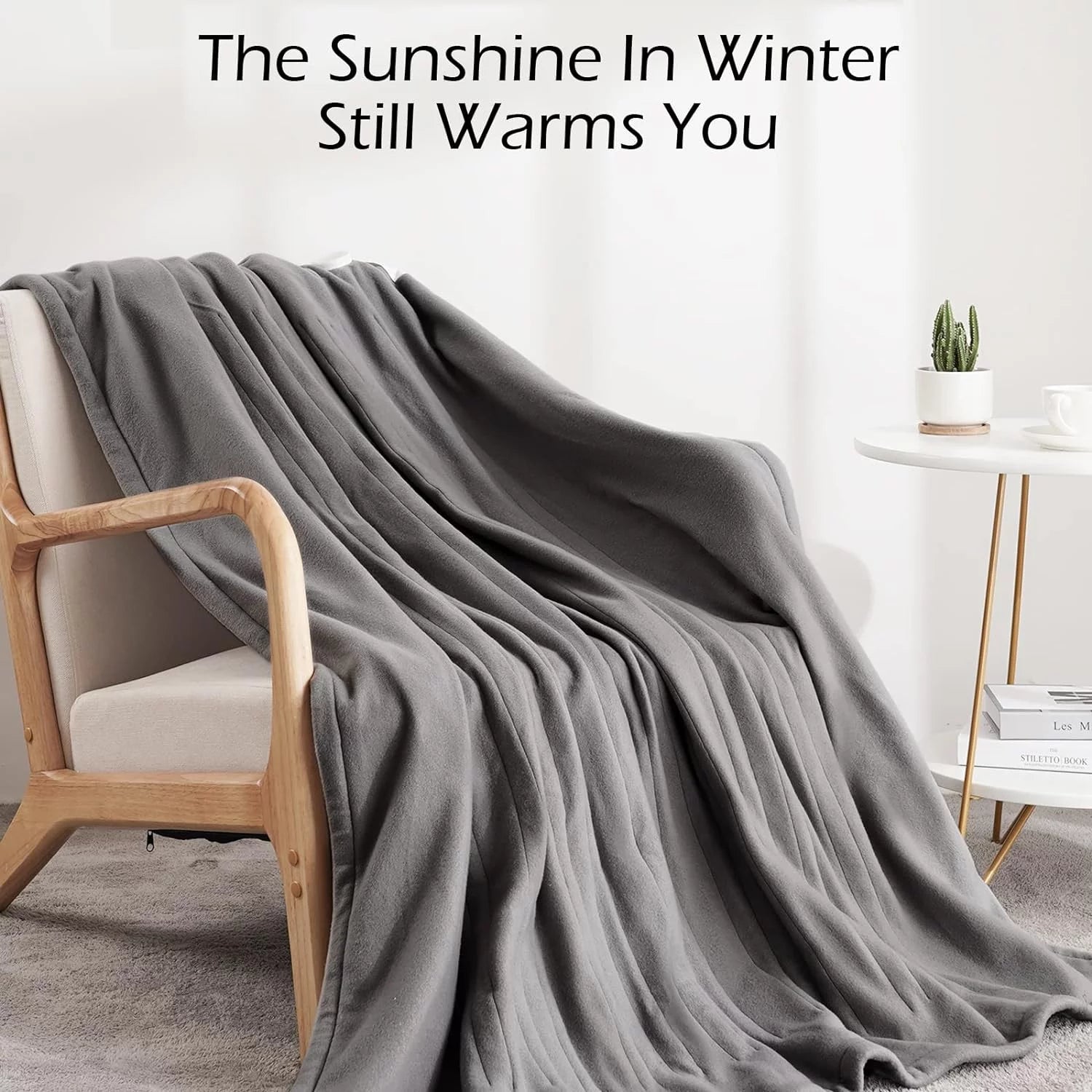 Grey Electric Fleece Heated Throw Blanket 50" x 60" C386