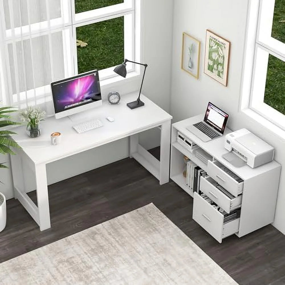 White L Shaped Corner Desk with 3 Drawers and 2 Shelves L62379