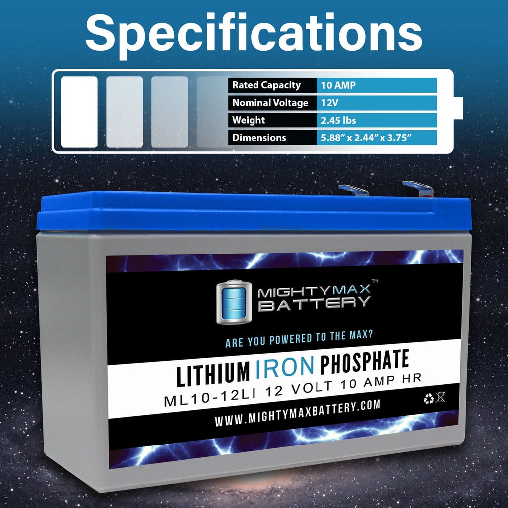 12V 10AH Lithium Replacement Battery - 2 Pack K34295