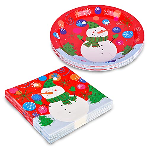 Christmas Snowman Disposable Paper Dinner Plates and Napkins L349