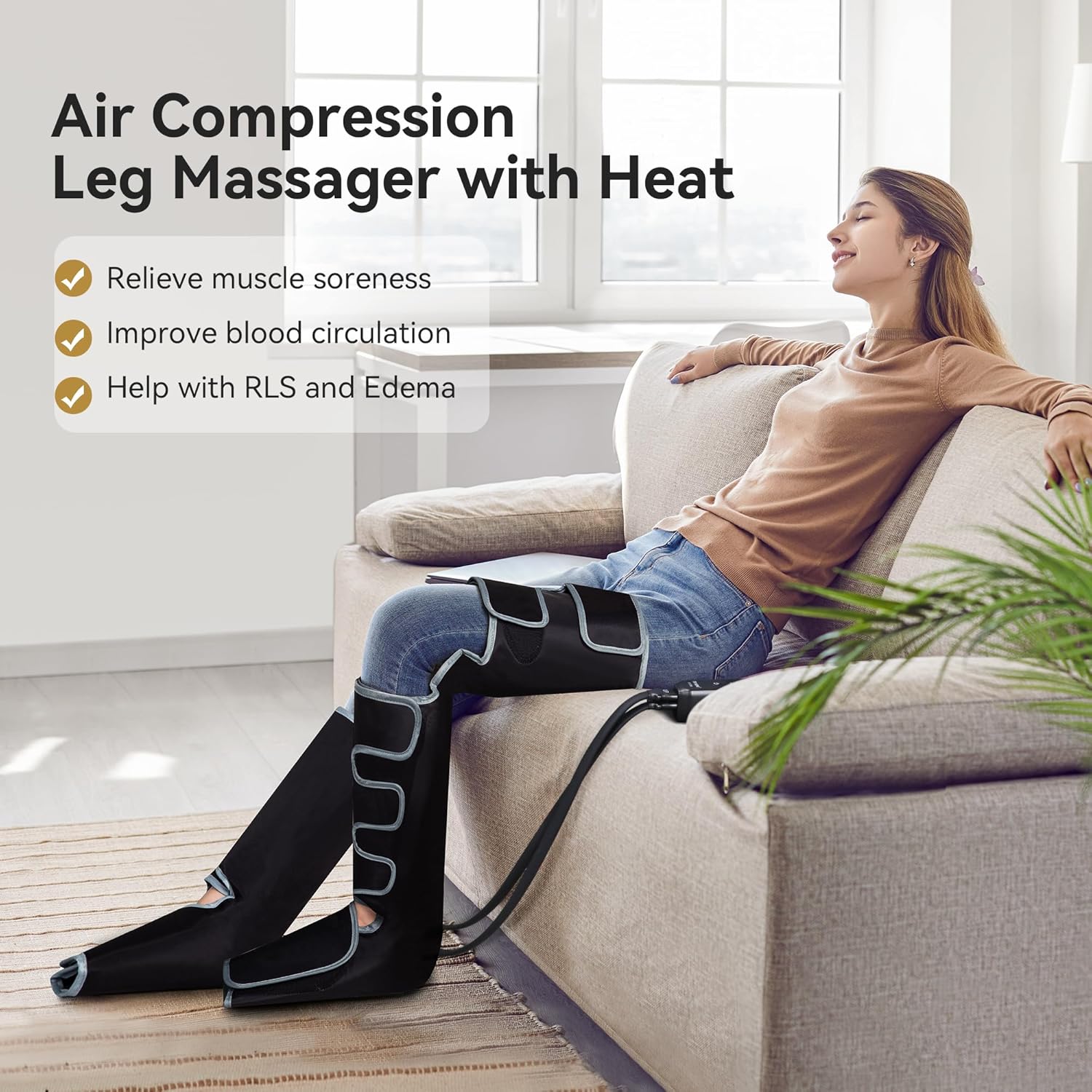 Full Leg Massager with Heat, Air Compression Massager for Foot Calf & Thigh D7103