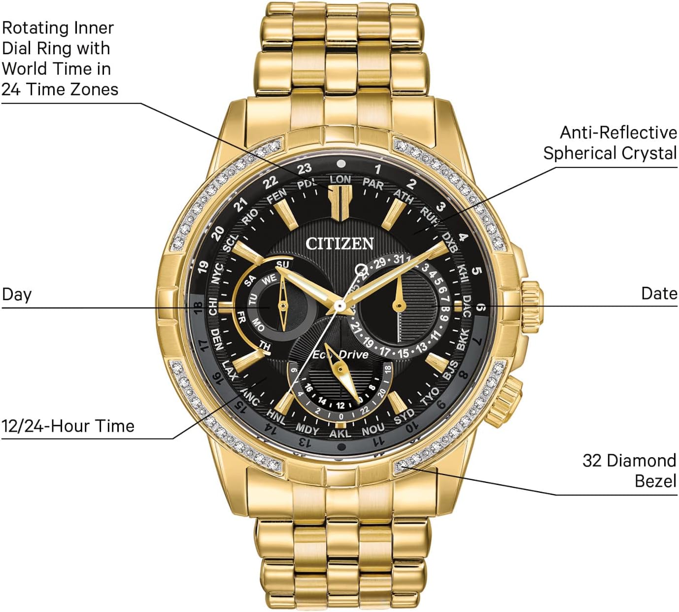 Gold-Tone Stainless Steel Eco-Drive Watch P733773