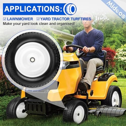 15x6.00-6nhs Lawn Mower Tires Flat Free, 2 Pcs 15x6-6 Tire and Wheel with 3/4" & 5/8" Precision Bearings -1" Bushings & 3" Offset Hub L2658