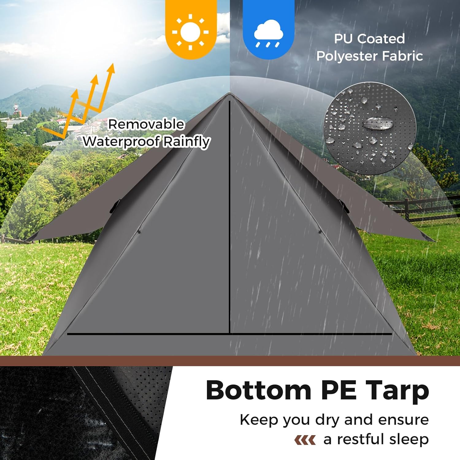 Pop Up Camping Tent for 2-3 Person with Removable Rainfly and Carrying Bag G866846