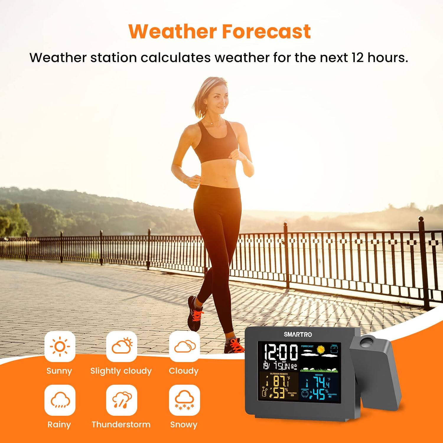 Projection Alarm Clock with Weather Station, Wireless Indoor Outdoor Thermometer, Temperature Humidity Monitor R4217