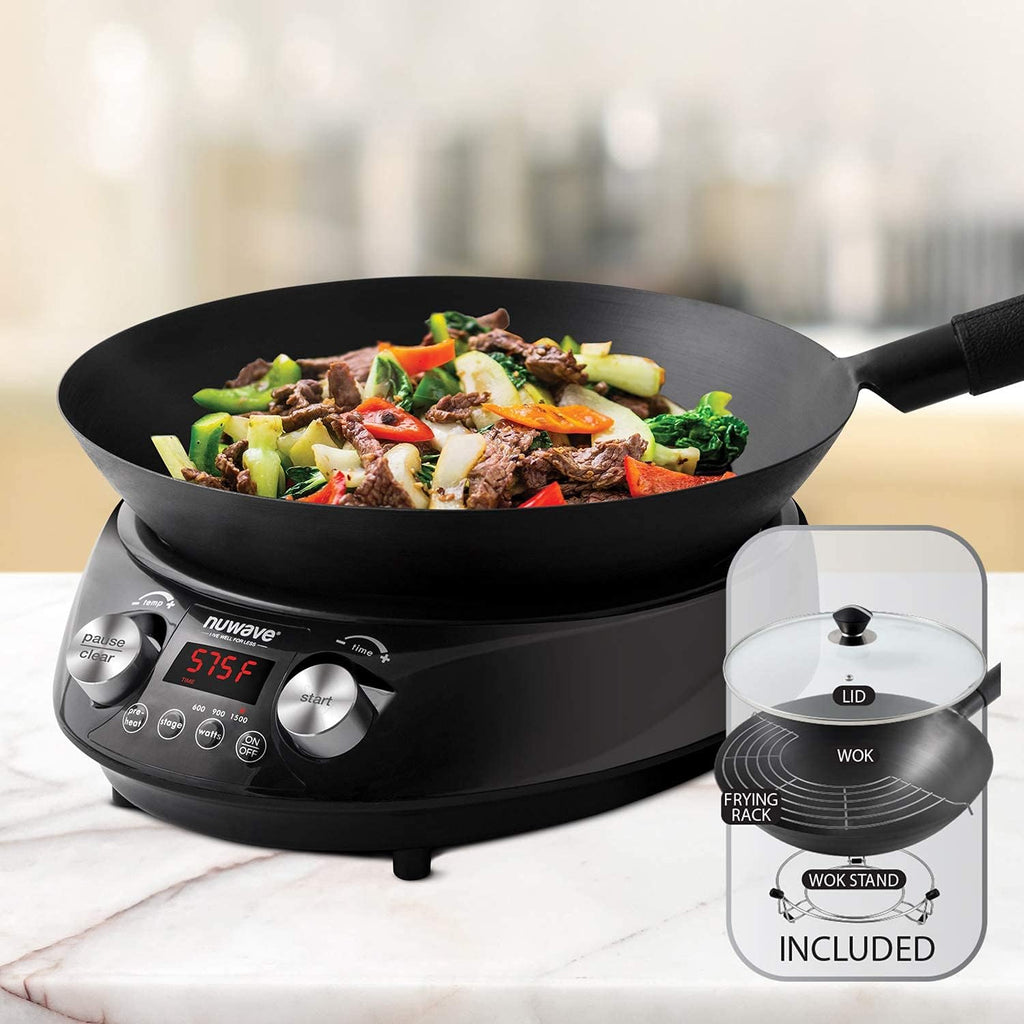 14-inch Carbon Steel Induction Wok with Tempered Glass Lid I316
