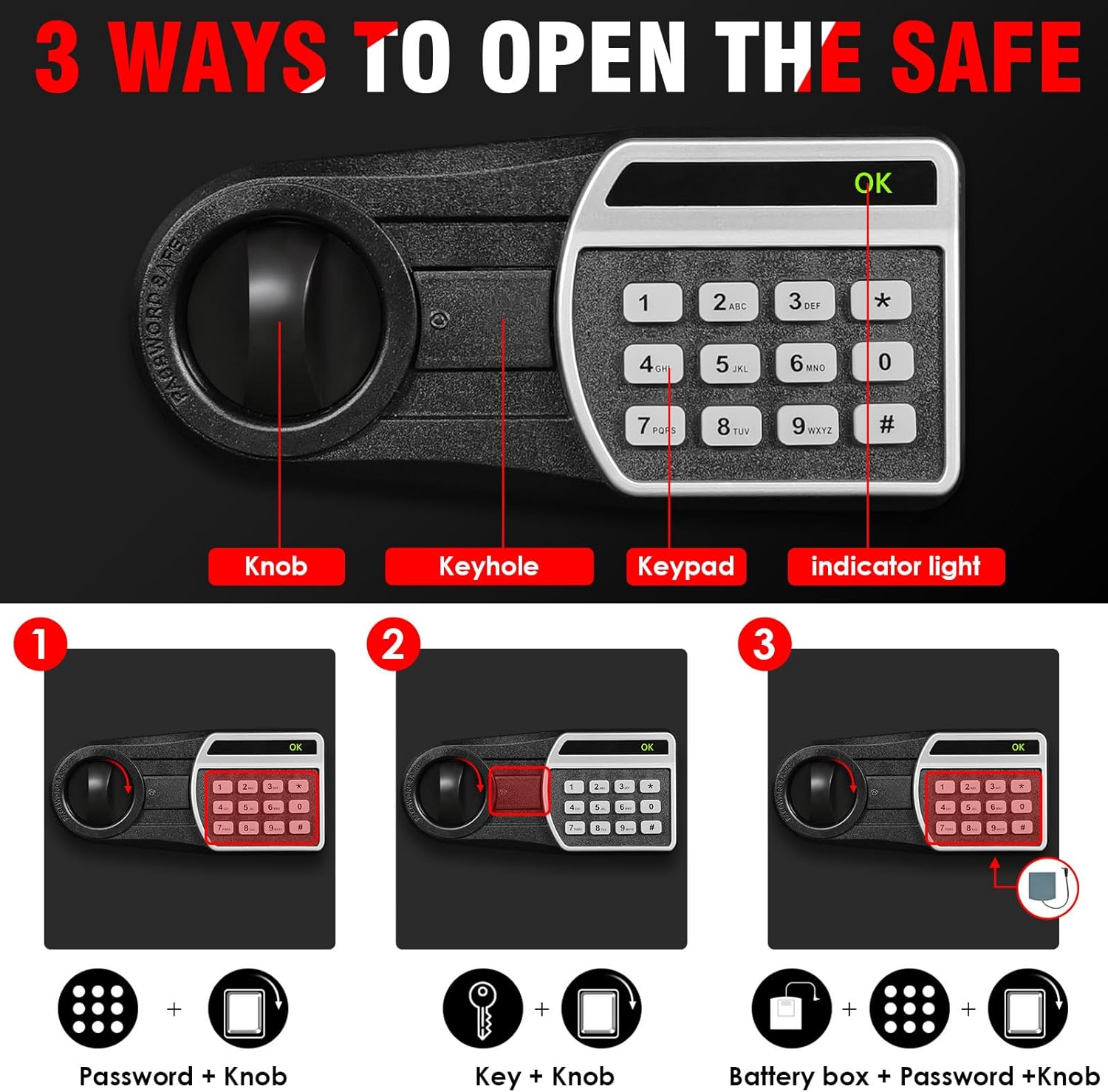 6.1 CU FT Fireproof Waterproof Home Safe Box with Digital Keypad and Key Lock Y4833