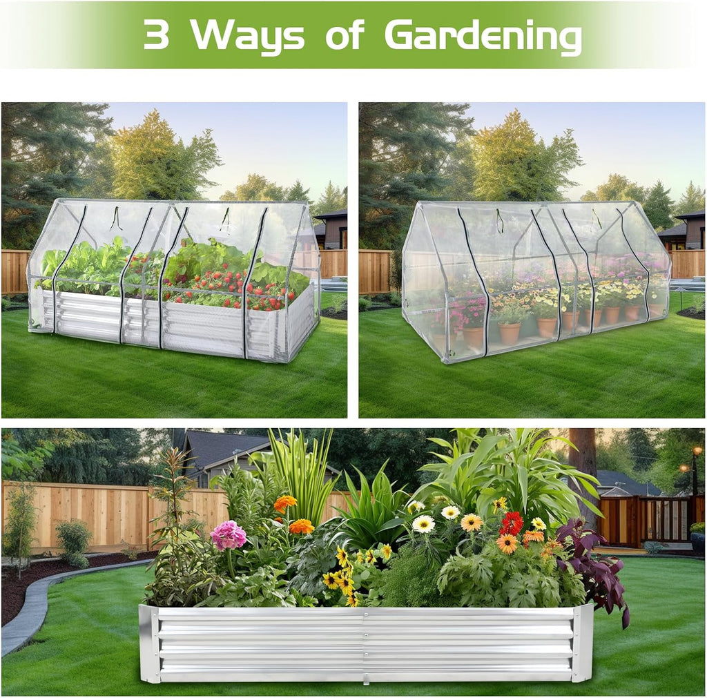 Galvanized Raised Garden Bed with Mesh Cover Greenhouse X93011