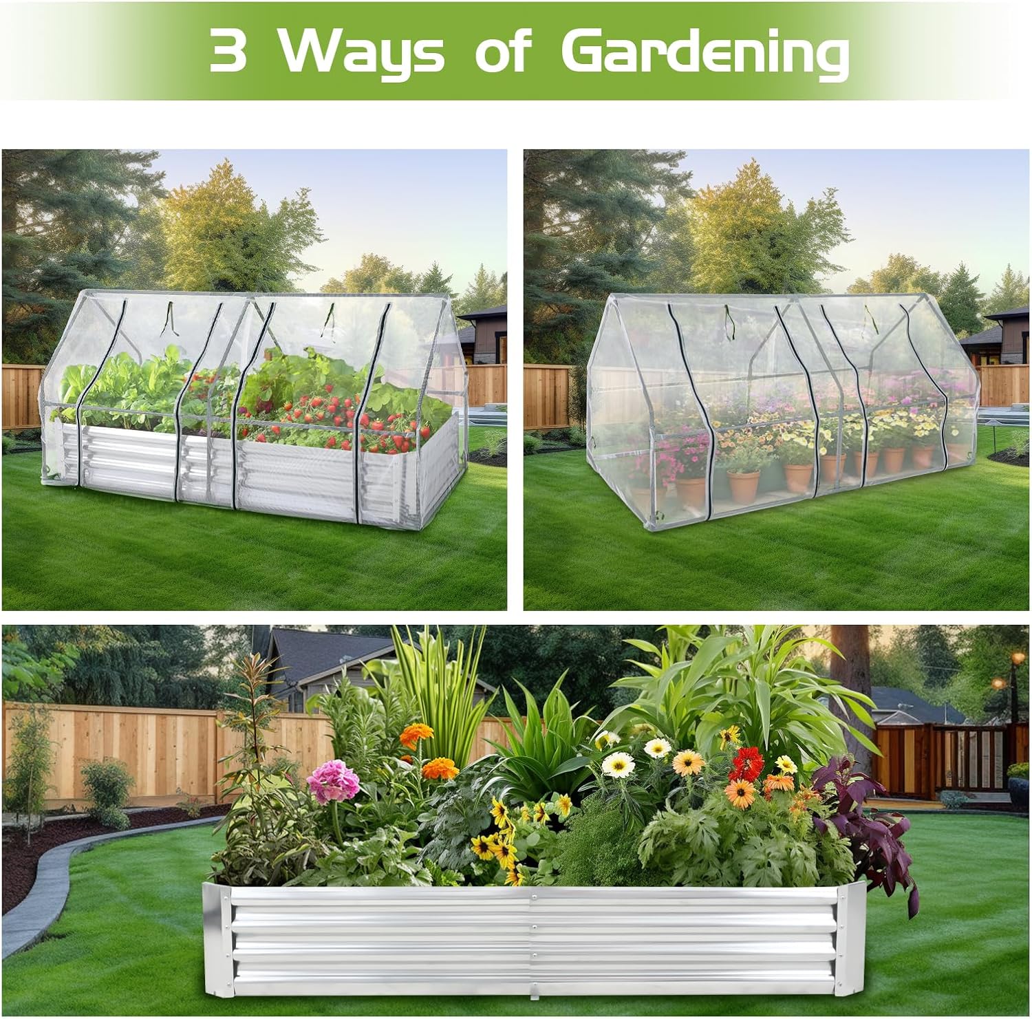 Galvanized Raised Garden Bed with Mesh Cover Greenhouse X93011