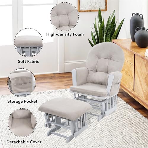 White Gray Reclining Glider Rocker with Ottoman V234