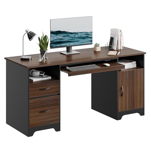 59" Executive Desk with 2 Drawers, Storage Cabinet, File Drawer, Keyboard Tray & 2 Pedestals, Cherry A98044