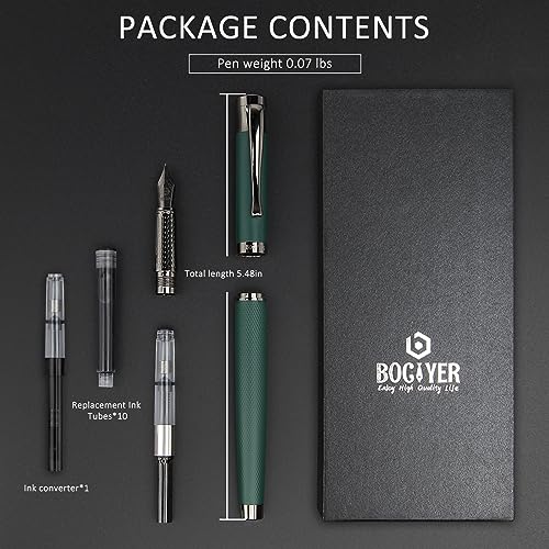 Green Medium Nib Fountain Pen Set with 10 Ink Cartridges and Ink Converter P218