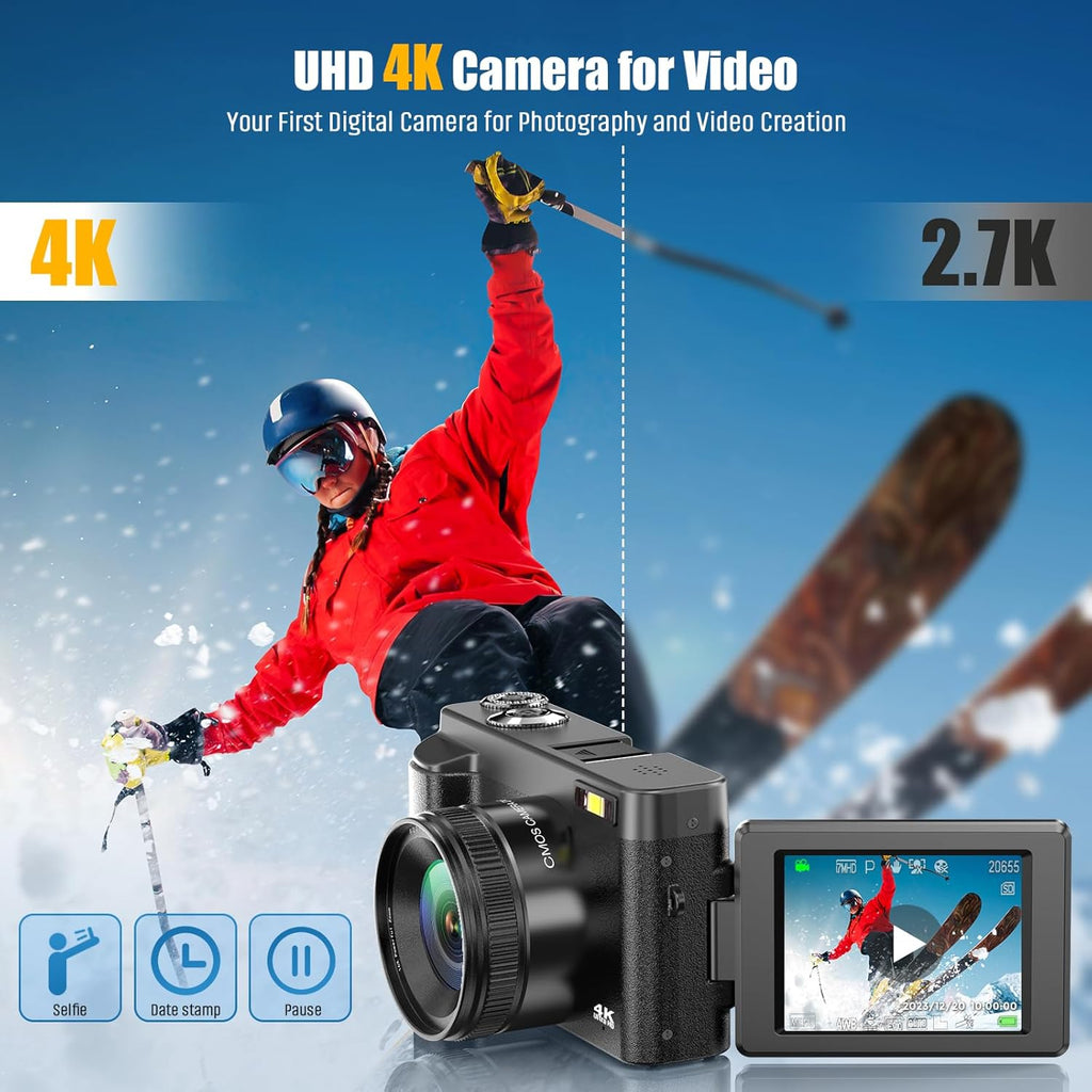 48MP 4K Digital Camera with 3'' Flip Screen 16X Digital Zoom D1638