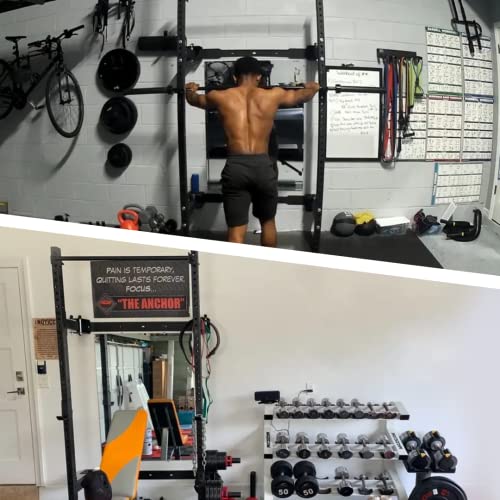 Wall Mounted Folding Power Squat Rack - Heavy Duty Adjustable Pull Up Bar, Home Gym Equipment with Durable J-Cups - Black W258