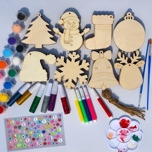 48pcs Wooden Christmas Ornaments Unfinished Paintable Blank Wood Slice L86489