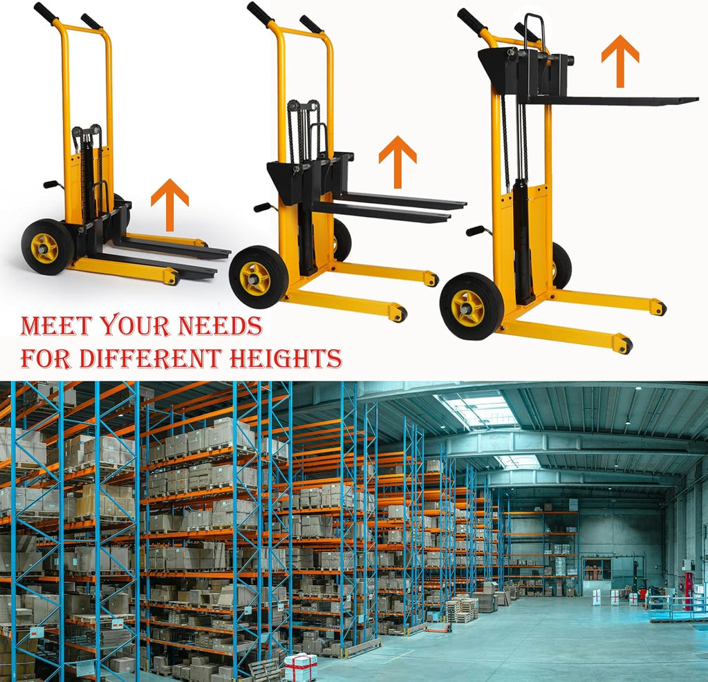 440 lbs Capacity 35" Lift Height Adjustable Forks Fixed Legs Pallet Stacker Z5586