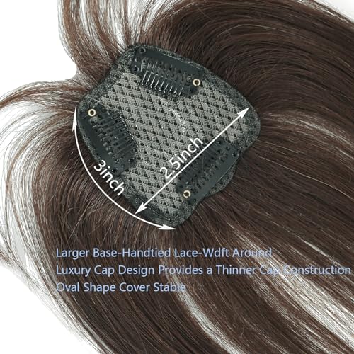 10 inch 3D French Bangs Real Human Hair Clip in Hair Topper, Brown C426