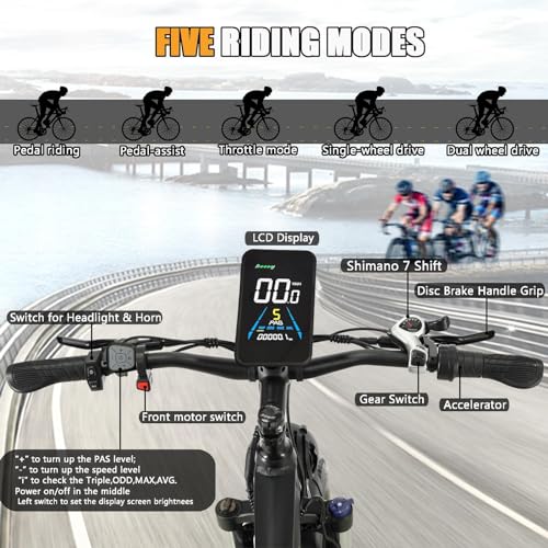 2000W Dual Motor Electric Bike, 35 Mph 60 Miles AWD Ebike, 48V 22.4Ah Fat Tire 26'' Full Suspension Hydraulic Disc Brake C8263