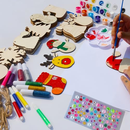 48pcs Wooden Christmas Ornaments Unfinished Paintable Blank Wood Slice L86489