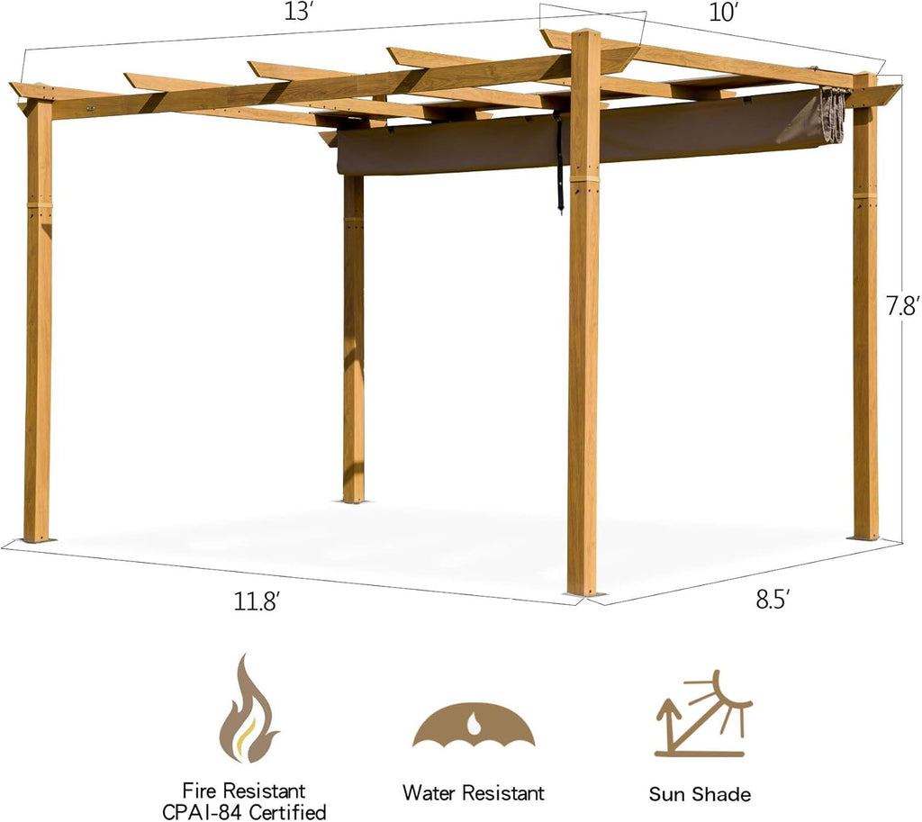 Aluminum Retractable Pergola with Natural Wood Looking Finish Z469