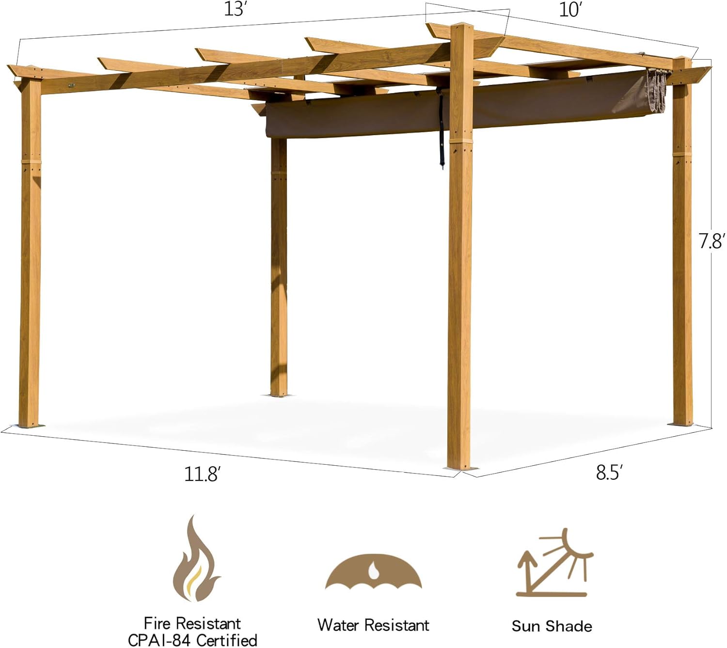 Aluminum Retractable Pergola with Natural Wood Looking Finish Z469