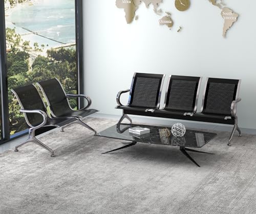 Black PU 3-Seat Waiting Room Bench Set of 2 V717