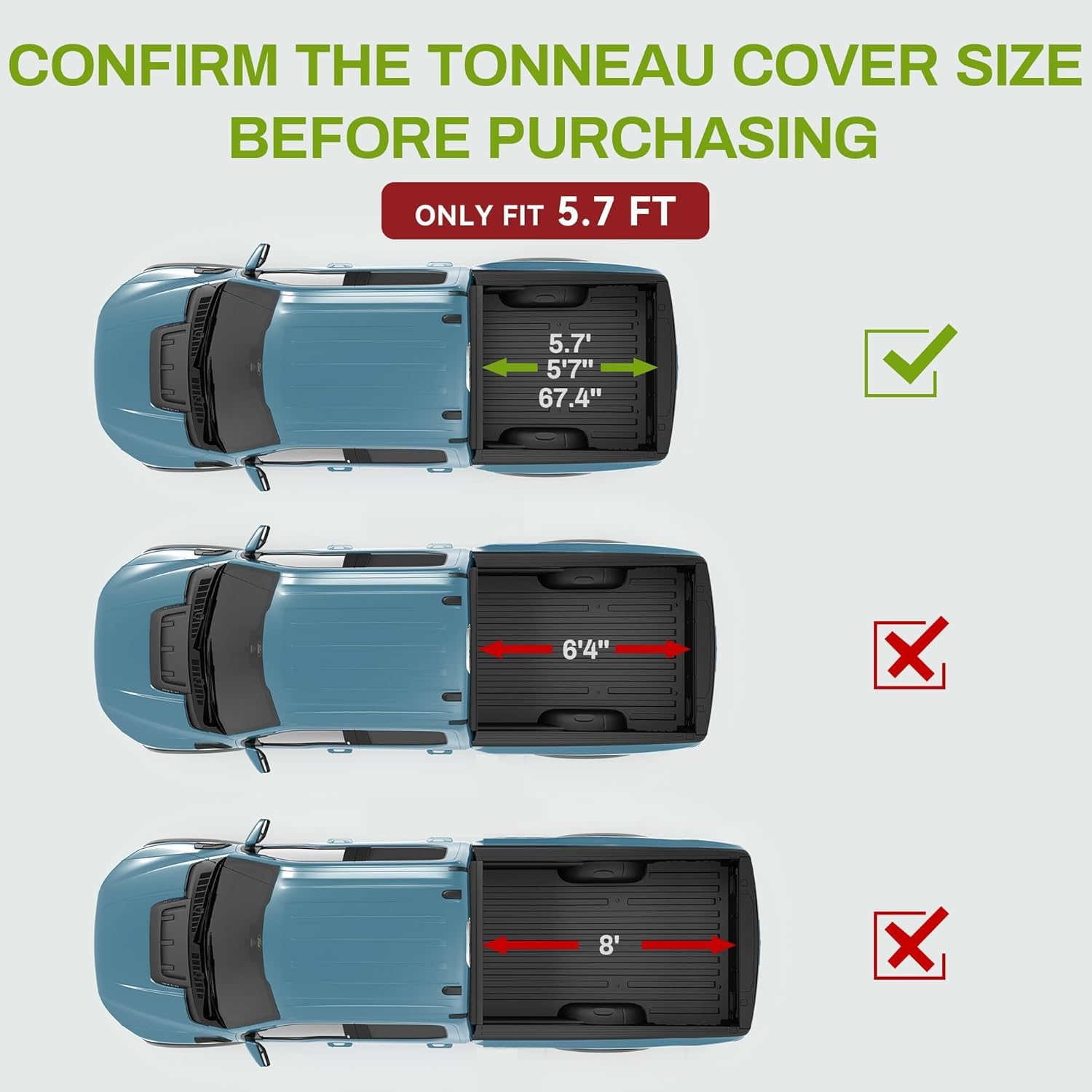 Soft Tri-fold Truck Bed Tonneau Cover for 5.7ft Bed Y574727