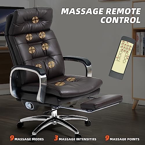 Office Chair with Footrest Ergonomic Executive Reclining Genuine Leather Desk Chair Z18269