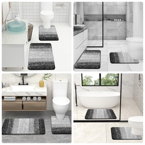 Grey U-Shaped Microfiber Toilet Bath Mat S3686