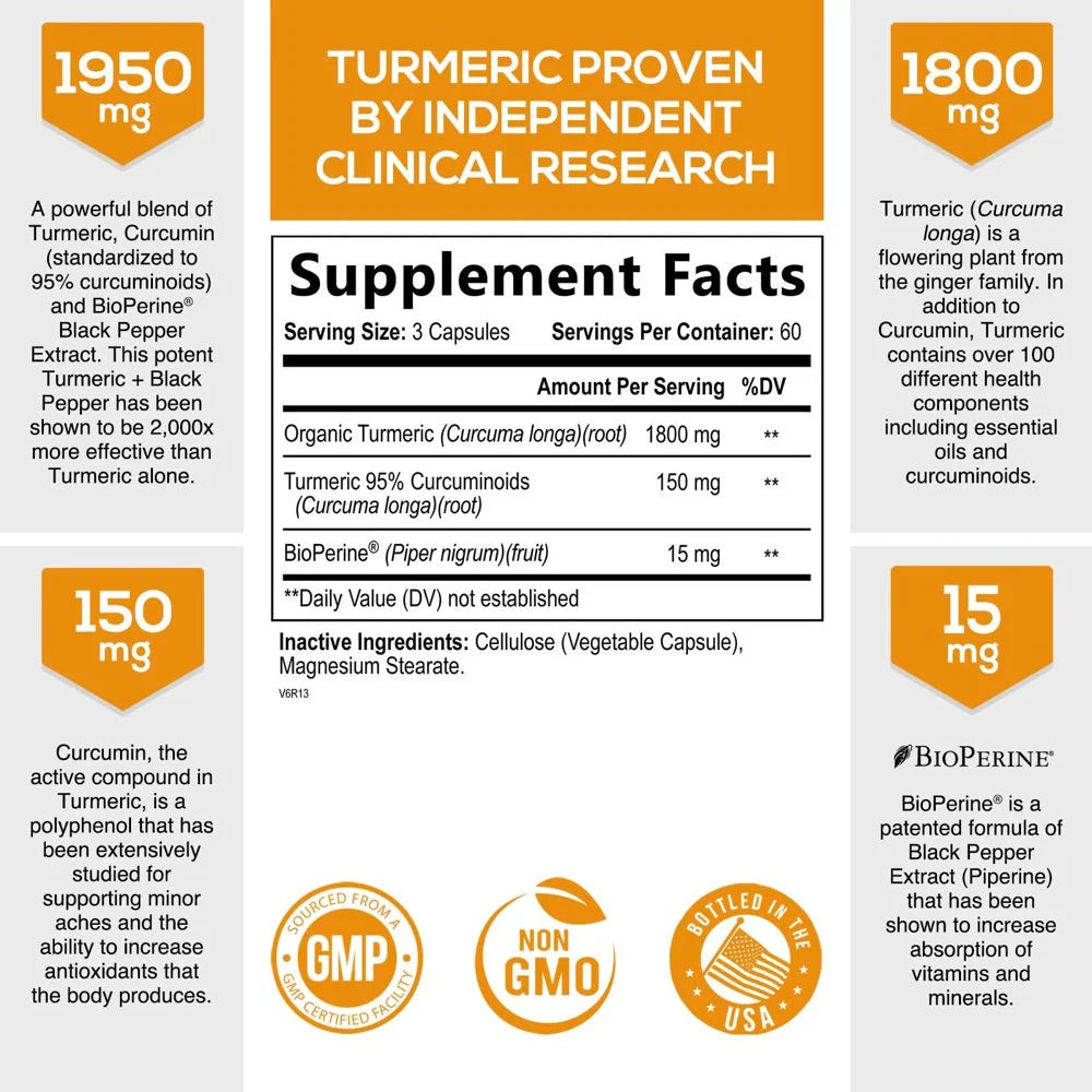 180 Capsules Turmeric Curcumin Supplement G54700