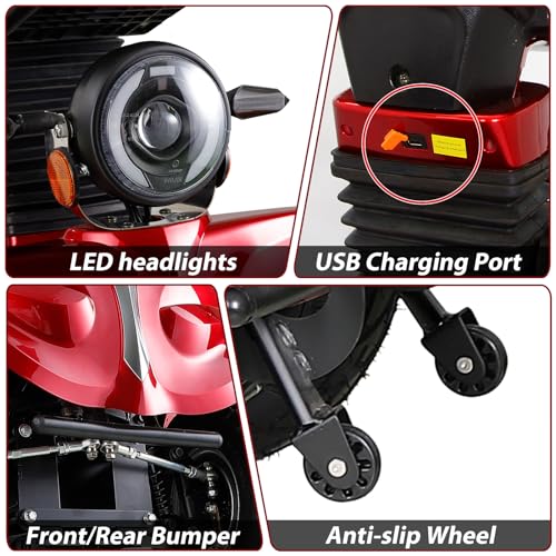 Red 1000W 4 Wheel Mobility Scooter with Adjustable Seat G619