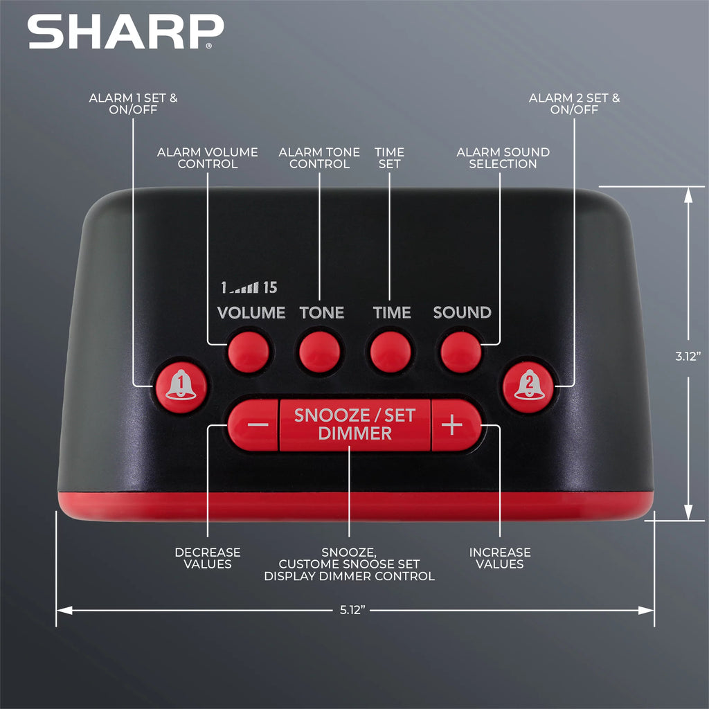Red/Black Alarm Clock with 6 Wake Up Sounds Q729