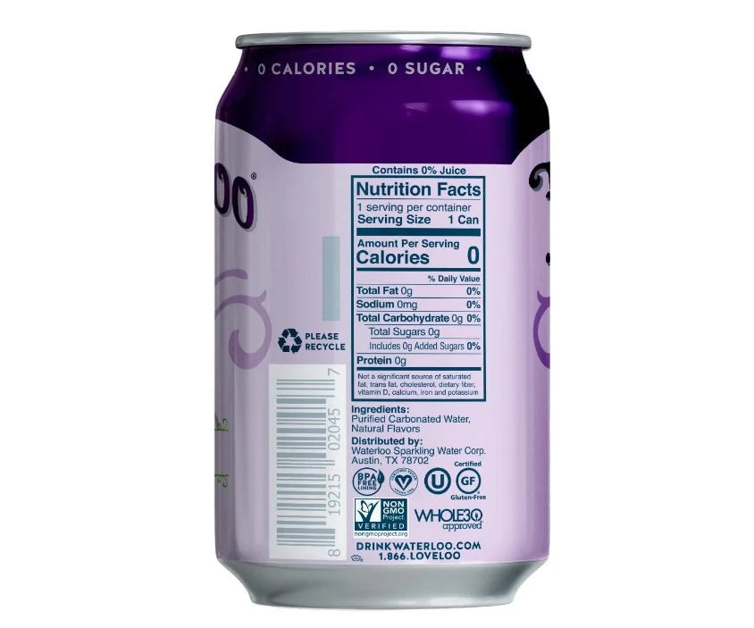 Waterloo Sparkling Water Flavor Grape, 12 Ounce - Pack Of 24 C43772
