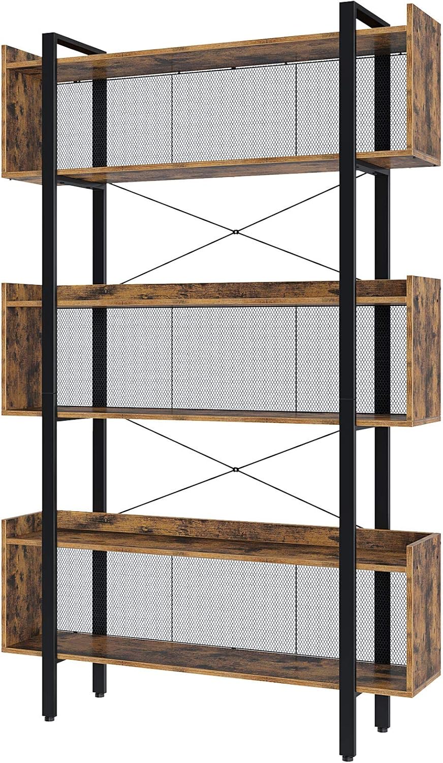 6-Tier Industrial Bookcase with Metal Frame, Rustic Brown I868505