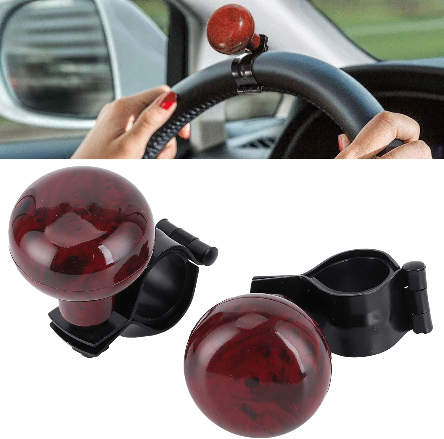 Mahogany Woodgrain Steering Wheel Spinner Knob 2Pcs C494447